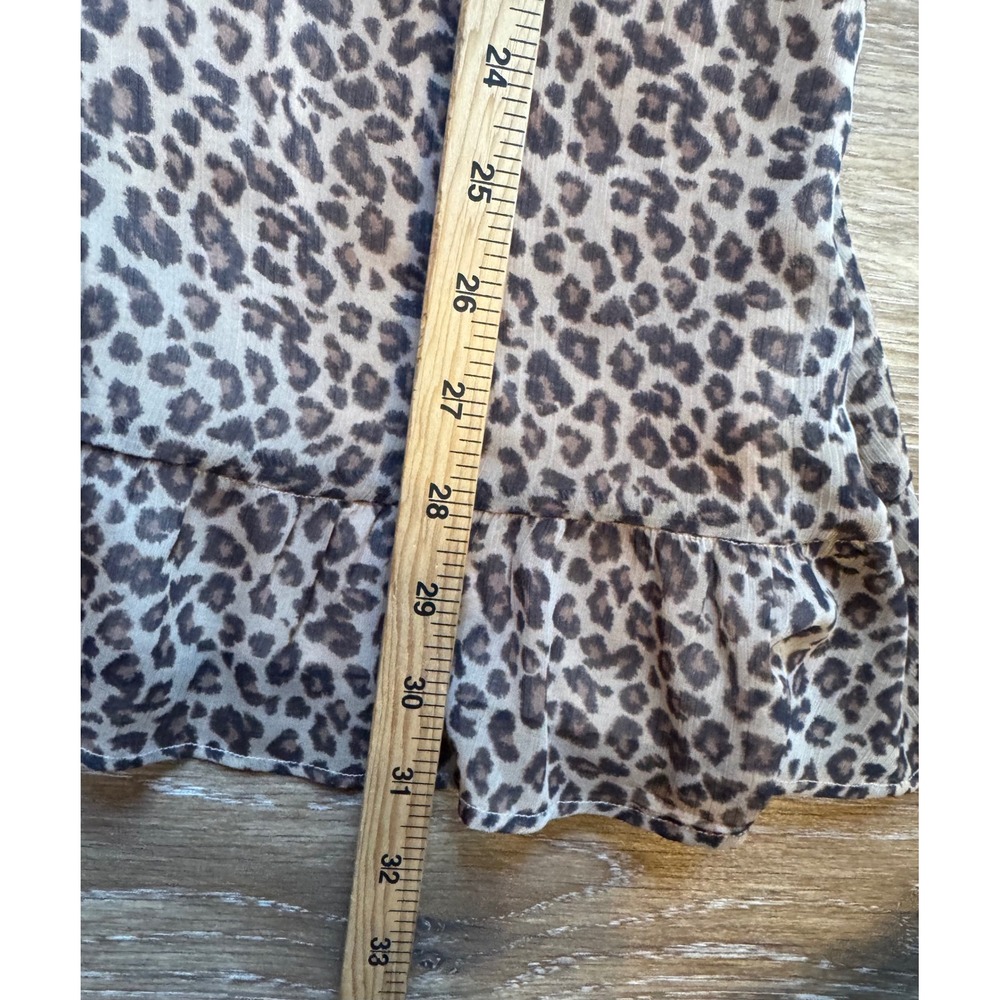 Abercrombie & Fitch Leopard V-Neck Ruffle Mini Dress XS Long Sleeve Smocked - Picture 6 of 13
